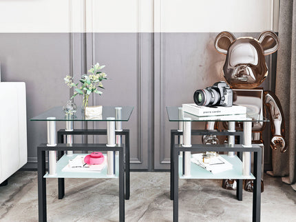 Modern Tempered Glass Tea Table, End Square Table For Living Room