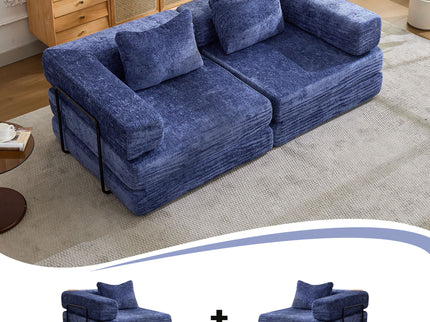 Convertible Floor Sofa Bed With Pillow Back Support Armrest