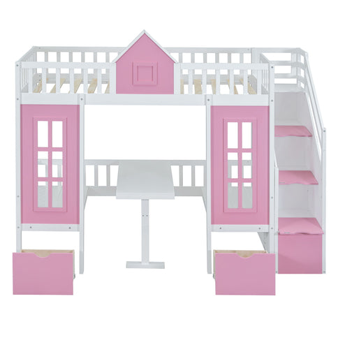 Twin Over Twin Bunk Bed With Changeable Table, Bunk Bed Turn Into Upper Bed And Down Desk