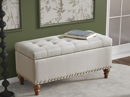 Upholstered Ottoman With Storage And Rivet Trim