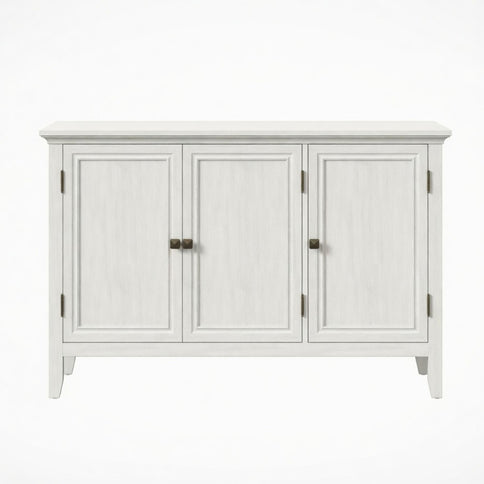 3 Door Buffet Cabinet With Adjustable Shelves - Matte White / Grayish