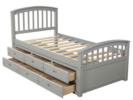 Platform Storage Bed Solid Wood Bed With 6 Drawers
