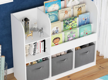 Bookcase And Bookshelf With 3 Collapsible Drawers, Multifunctional Display Stand