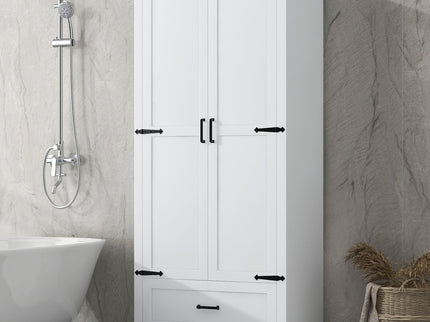Tall Bathroom Storage Cabinet With 2 Doors And 2 Drawer, Adjustable Shelf - White