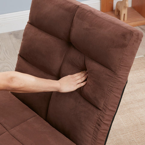 Modern Triple Fold Down Metal Frame Sofa Bed With 5 Reclining Positions And Pillow - Adjustable Upholstered Floor Couch For Gaming Or Guest Room - Brown