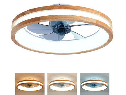 Ceiling Fans With LED Light Source And Remote Control, 3000 - 6500K Dimmable, 6 Speeds, Quiet DC Motor For Living Room - Natural Wood / White