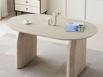 Oval Extendable Dining Table With Dual Pillar Design - Off White