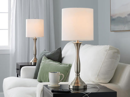 Sawyer - Contemporary Table Lamp (Set of 2) Built In USB Port - Nickel / White