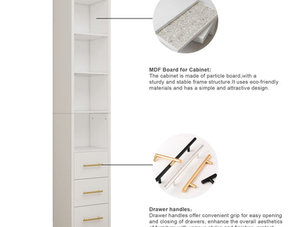 Rectangular Side Storage Cabinet With 3 Drawers For Bedroom - White