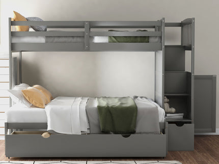 Bunk Bed, Convertible Bottom Bed, Storage Shelves And Drawers