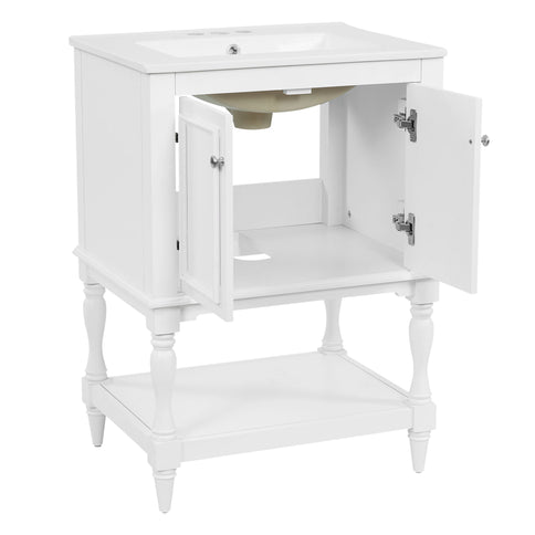 Modern Bathroom Vanity With Sink, Rectangular Cabinet With Open Shelf And Closed Storage