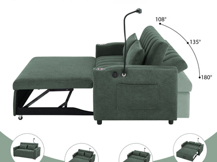 Convertible Sofa Bed Loveseat Sofa With Three USB Ports, Two Side Pockets, Two Cup Holders And 360° swivel Phone Holder For Living Room