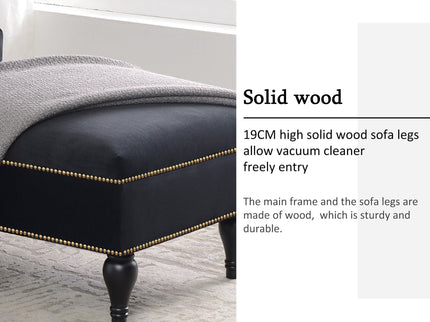 Velvet Chaise Lounge, Button Tufted Right Arm Facing Lounge Chair With Nailhead Trim For Living Room - Black