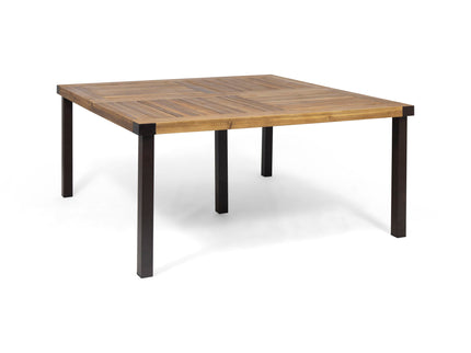 Lankershim - Modern Industrial Dining Table With Acacia Wood Slat Design - Teak
