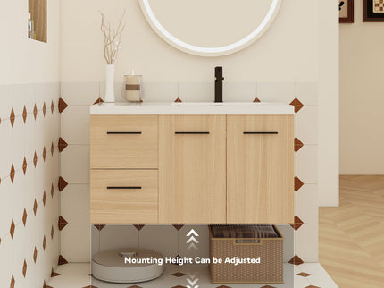 Wall Mounted Floating Bathroom Vanity With Sink, Door & Drawers Modular Cabinet