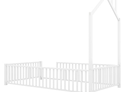 Metal House Platform Bed With Guardrail And Chimney