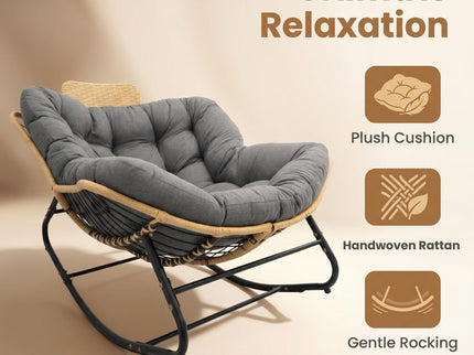 Oversized Papasan Rocking Chair Outdoor With Thick Cushion