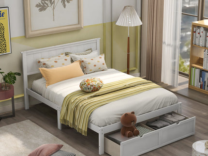 Full Size Platform Bed With Under Bed Drawers - White
