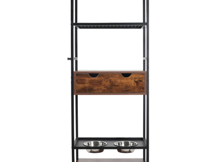 Dog Feeding Station, 3 Height Adjustable Raised Dog Bowls, Dog Feeder Station For Large Medium Dogs Cats, Dog Storage With Shelves - Black / Dark Brown
