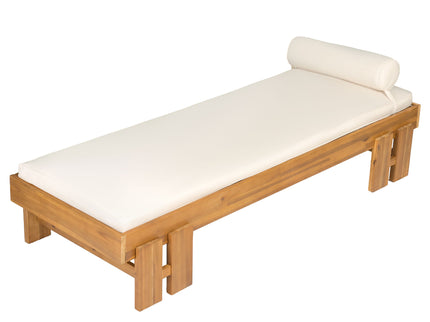 Daybed With Cushion & Pillow, Low Profile Design For Indoor / Outdoor Use - Cream / Teak