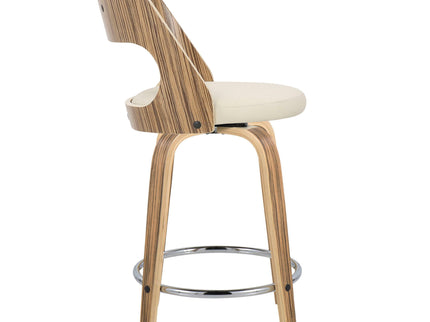 Cecina - Mid-Century Modern Fixed Height Counter Stool With Swivel With Round Footrest (Set of 2) - Zebra / Cream