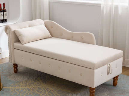 Chaise Lounge Indoor, Lounge Chair For Bedroom With Storage & Pillow, Modern Upholstered Rolled Arm Chase Lounge For Sleeping With Nailhead Trim For Living Room Bedroom Office