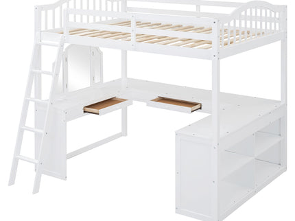 Loft Bed With Drawers, Cabinet, Shelves With Desk