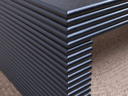 Modern Ribbed Coffee Table, Rectangular Low Profile Center Table For Living Room - Black