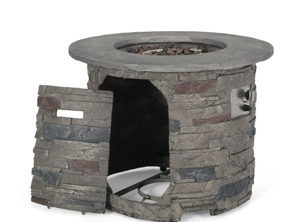 Transitional Outdoor 32" Round Propane Fire Pit Table, Lightweight Concrete Construction - Stone Gray