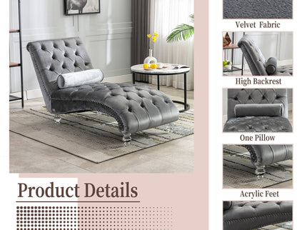 Chaise Lounge Indoor, Button Tufted Upholstered Chaise Lounge Chair With Pillow