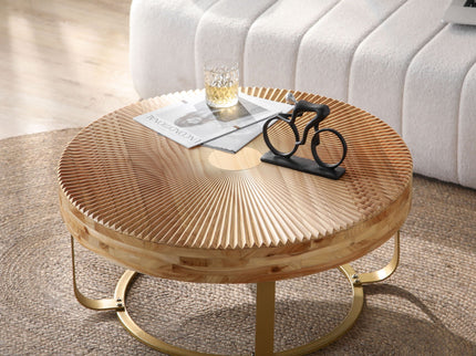 Modern Round Coffee Table With Wooden Carving Pattern