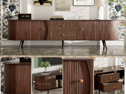 70" TV Stand With Tambour Doors And Fluted Drawers - Dark Brown