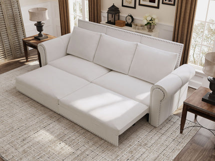 3 In 1 Convertible Sleeper Sofa With Nailhead Trim & Rolled Arm