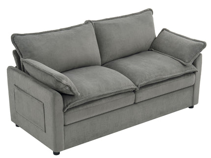 Modern Loveseat Sofa, Upholstered Couch With Side Storage Pockets