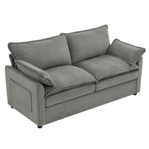 Modern Loveseat Sofa, Upholstered Couch With Side Storage Pockets