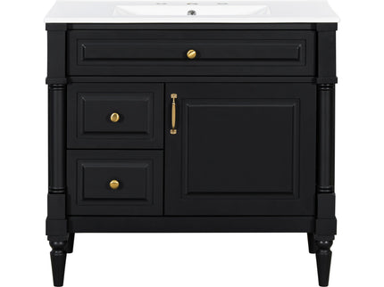 Freestanding Bathroom Vanity With Sink, Adjustable Shelf, Flip Drawer