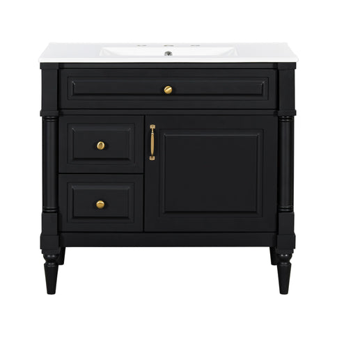 Freestanding Bathroom Vanity With Sink, Adjustable Shelf, Flip Drawer