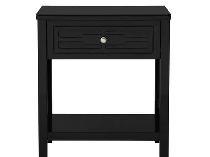 Dylan - Wooden End Side Table Nightstand With Glass Top And Drawer