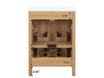 Bathroom Vanity With Flip Drawer, 2 Soft Close Doors, Adjustable Shelf And Ceramic Sink