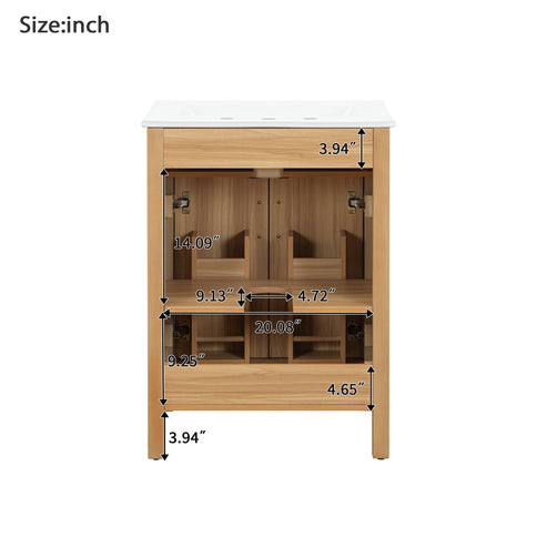 Bathroom Vanity With Flip Drawer, 2 Soft Close Doors, Adjustable Shelf And Ceramic Sink