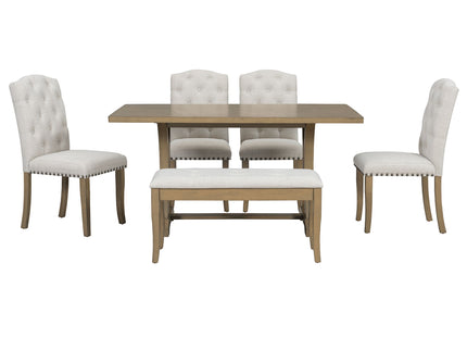 Dining Table Set With 4 Upholstered Chairs And Bench