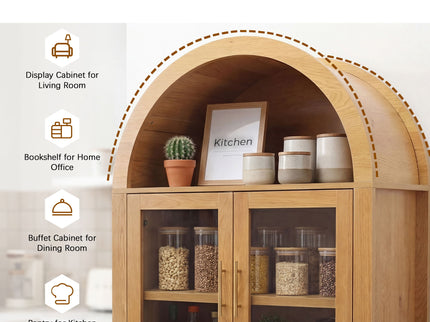 Arched Kitchen Pantry Cabinet With Adjustable Shelves And Barn Door Design