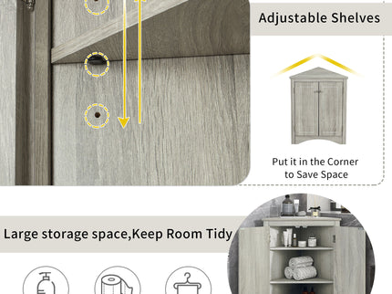 Triangle Bathroom Storage Cabinet With Adjustable Shelves, Freestanding Floor Cabinet - Oak