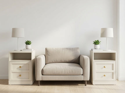 Nightstand With Door & Shelf, 2 Drawer Side Table
