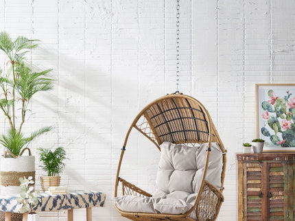 Outdoor / Indoor Wicker Hanging Chair With 8Ft Chain - Light Brown / Beige
