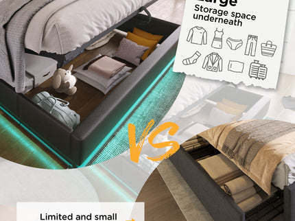 Upholstered Bed, 360 Surround LED Function, Remote Control, Hydraulic Storage Bed With USB, Type-C Charging (Without Mattress)