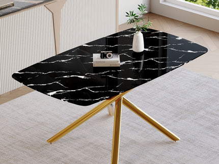 Luxurious Marble Patterned Dining Table With Metal Fork Legs