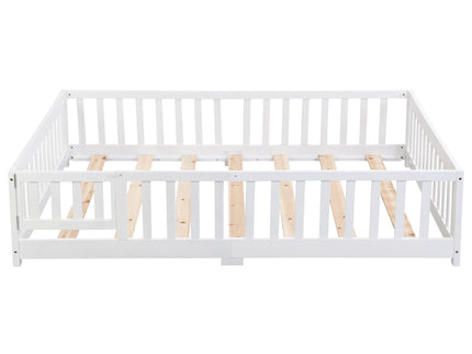 Solid Wood Floor Bed With Door And Fence For Children