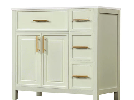 36" Bathroom Vanity With Sink, 2 Doors, 3 Drawers, Rectangular - White