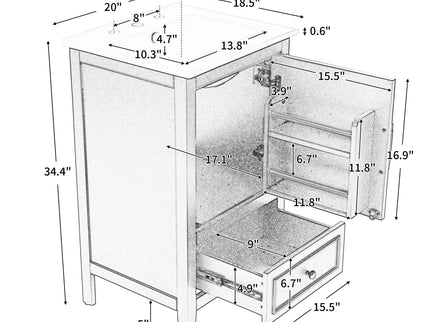 Modern Bathroom Vanity With Sink, Cabinet Storage, Drawer & Adjustable Feet